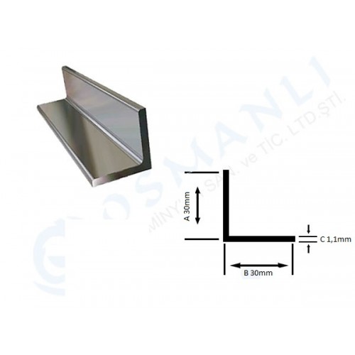 Alüminyum Köşebent 30mm X 30mm X 1,1mm Alüminyum Köşebent 30mm X 30mm X 1,1mm